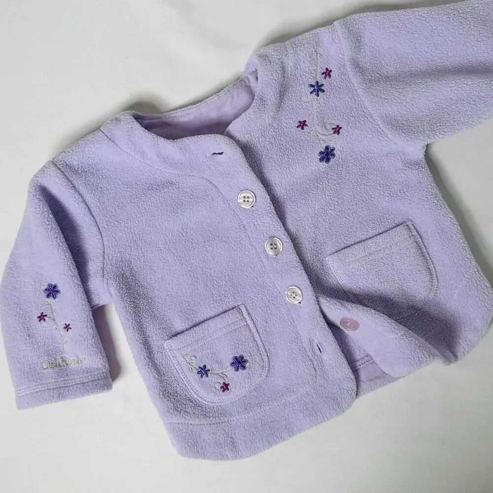 Vintage OshKosh B'Gosh Purple Floral Button Up Cardigan Sweater Sz 12 mo